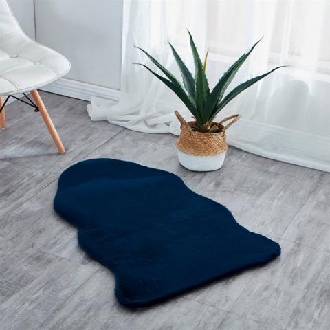 Rabbit Faux Fur Rug - Blue / 90cm