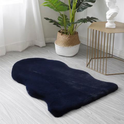 Rabbit Faux Fur Rug - Navy / 90cm