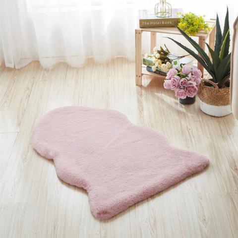 Rabbit Faux Fur Rug - Pink / 90cm