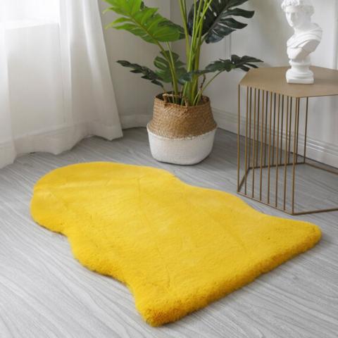 Rabbit Faux Fur Rug - Yellow / 90cm