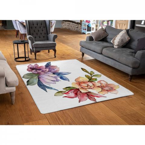 Rainbow Flowers Designer Rug - White / 110cm