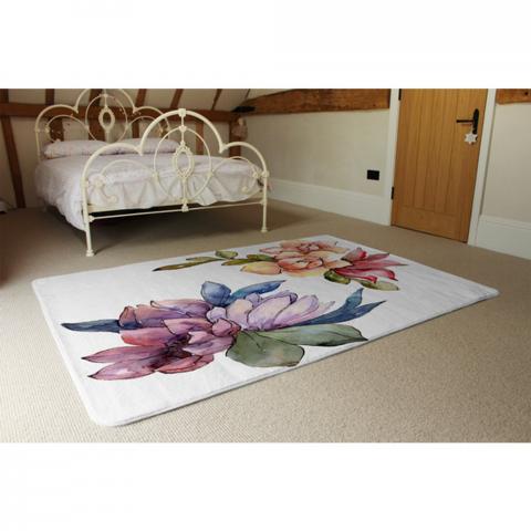 Rainbow Flowers Designer Rug - White / 230cm