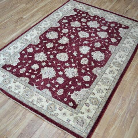 Razmak Ziegler Hand Knotted Wool Rug in Burgundy and Cream