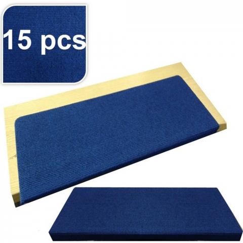 Rectangular 15 Piece Carpet Stair Treads - Blue