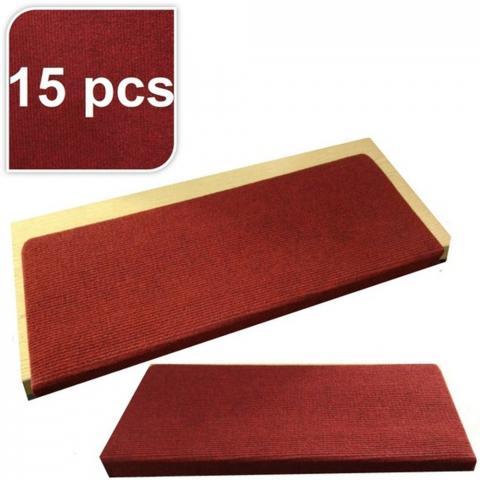 Rectangular 15 Piece Carpet Stair Treads - Red