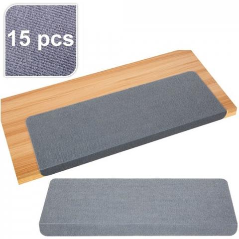 Rectangular 15 Piece Carpet Stair Treads - Grey