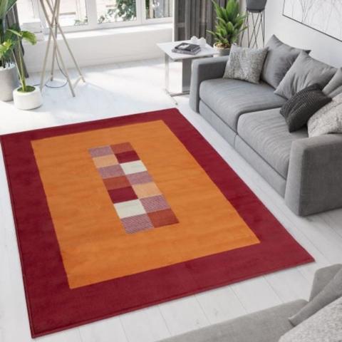 Red and Terra Retro Geometric Rug - Lisbon - Orange / 150cm