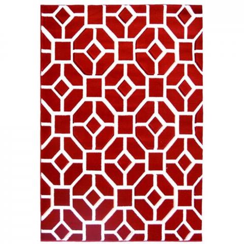 Red Carved Moroccan Living Room Rug - Mora - Red / 230cm