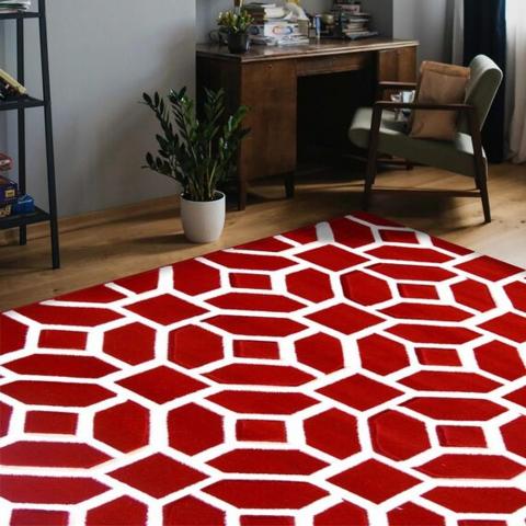 Red Carved Moroccan Living Room Rug - Mora - Red / 170cm