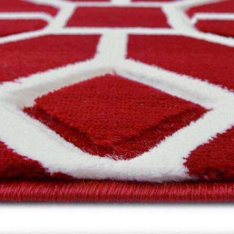 Red Carved Moroccan Living Room Rug - Mora - Red / 150cm