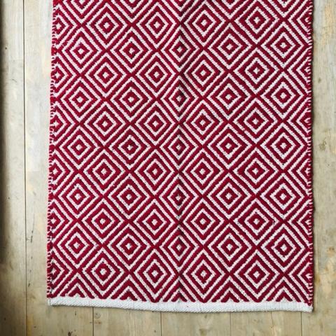 Red Diamond Weave Cotton Handloom Rug 60 x 90cm - Red