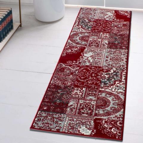 Red Patchwork Living Room Rug - Red / 60cm / 230cm