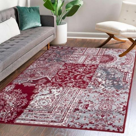 Red Patchwork Living Room Rug - Red / 160cm / 230cm