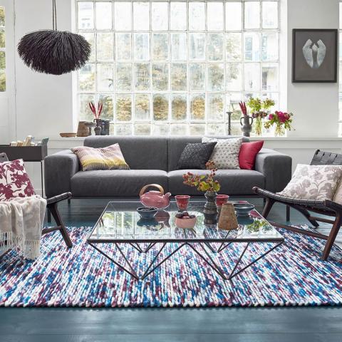 Reflection Rugs 1431 07 by Esprit in Blue and Burgundy