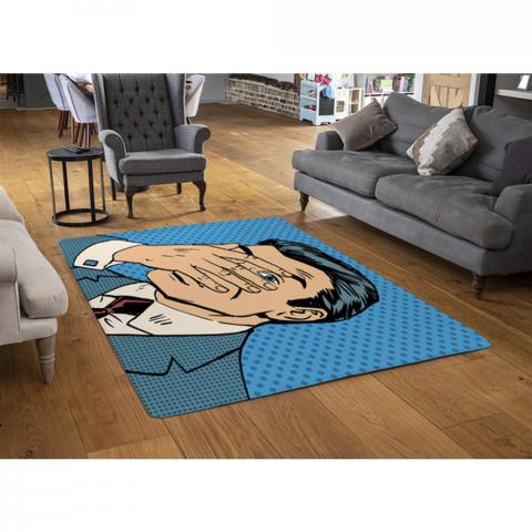 Retro Style Halftone Designer Rug - Blue / 110cm