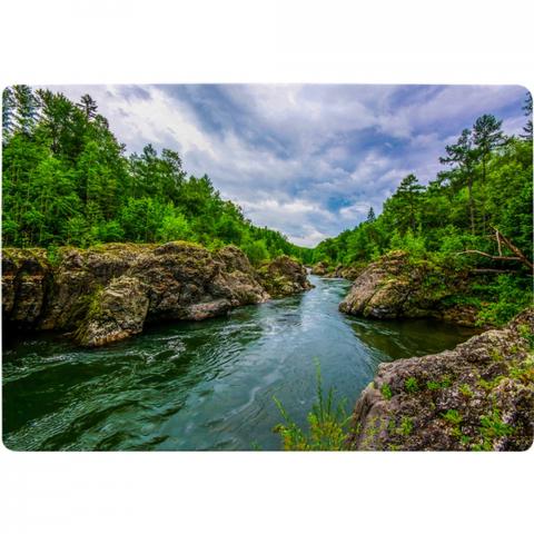 River In Mountain Forest Landscape Designer Rug - Green / 200cm