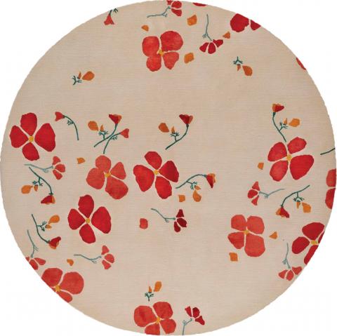 Rodarte California Poppy Red Floral Wool & Silk Floral Round 2.44 x 2.44m Rug by The Rug Company, Handknotted Wool & Silk