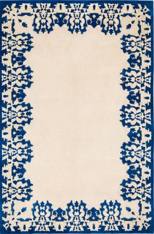 Rodarte Cobalt Floral 3.66x2.74m/12'x9' Blue/White Wool & Silk Floral rug by The Rug Company, Handknotted Tibetan wool and silk