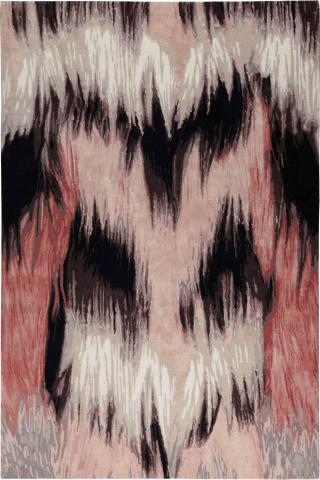 Rodarte Daphne 1.83x1.22m/6'x4' Red/Pink/Grey Abstract Wool & Silk Abstract rug by The Rug Company, Handknotted Wool & Silk