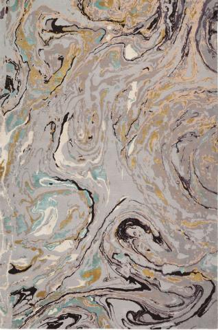 Rodarte Marble 1.83x1.22m/6'x4' Grey/Gold/Black Abstract Wool & Silk Abstract rug by The Rug Company, Handknotted Tibetan wool and silk