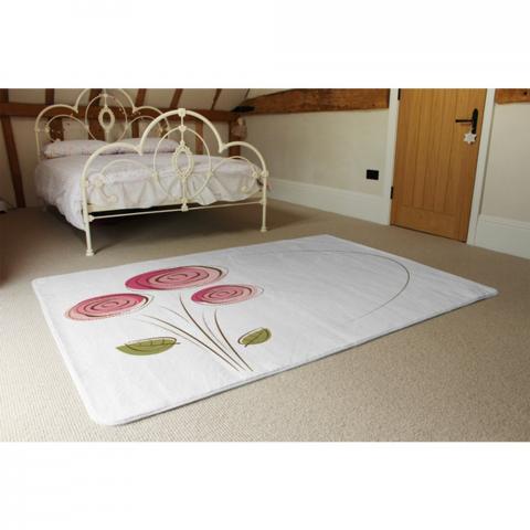 Rose Drawing Designer Rug - White / 230cm