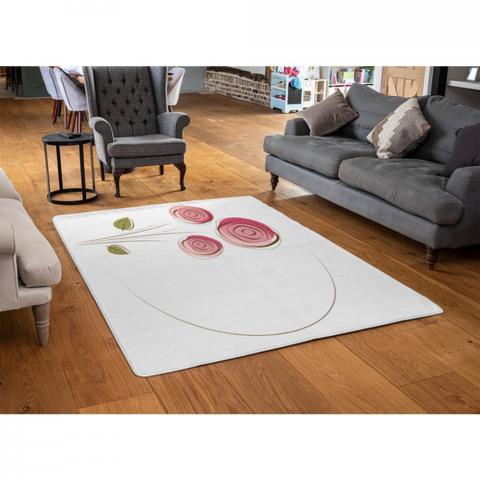 Rose Drawing Designer Rug - White / 110cm