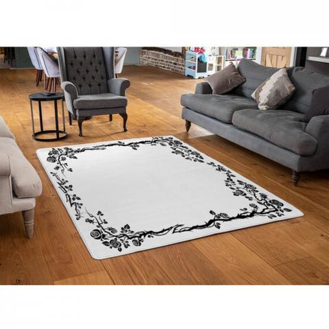 Rose  Vine Silhouette Designer Rug - Black / 110cm