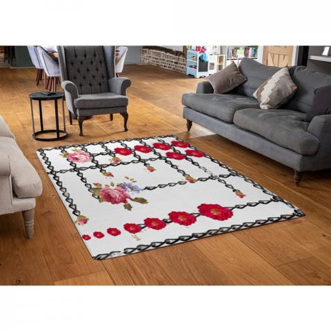 Roses  Chains Designer Rug - White / 110cm