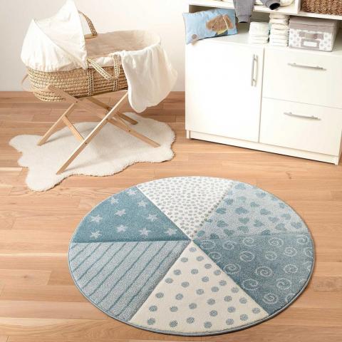 Round Canon Circular Rugs 21962 030 in Blue by Sigikid