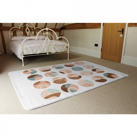 Round Texture And Floral Icons In Pastel Colours Designer Rug - White / 230cm