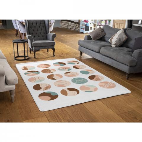 Round Texture And Floral Icons In Pastel Colours Designer Rug - White / 110cm