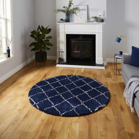 Royal Nomadic Circular Geometric Rugs 5413 in Navy