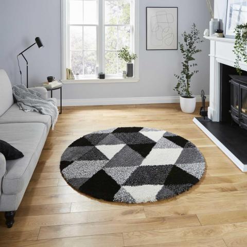 Royal Nomadic Circular Geometric Rugs 7611 in Black White