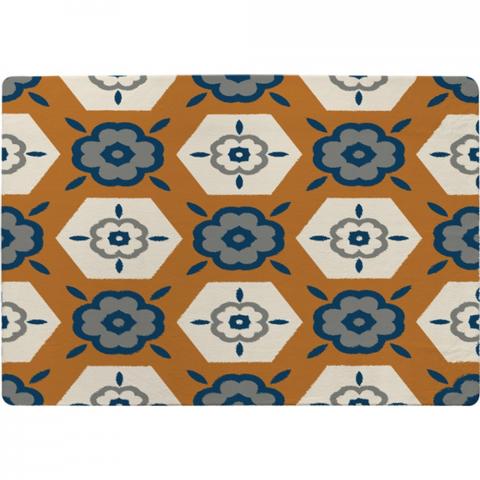 Rust Orange Background With Gray, Navy Blue And Beige Designer Rug - Brown / 200cm