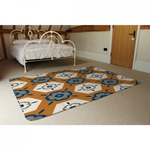 Rust Orange Background With Gray, Navy Blue And Beige Designer Rug - Brown / 230cm