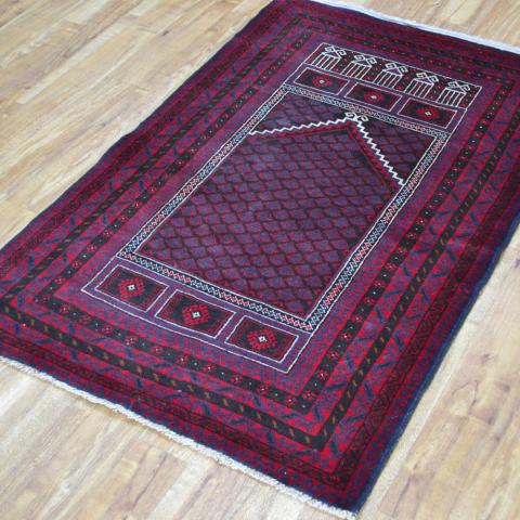 Safavid Hand Knotted Wool Rug in Red and Blue