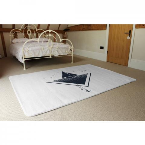 Sailboat At Sea Designer Rug - White / 230cm