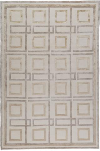 Sandra Nunnerley Madison 1.83x1.22m/6'x4' Beige Geometric Wool & Silk Geometric rug by The Rug Company, Handknotted Tibetan wool and silk