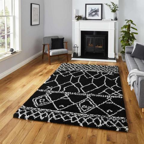 Scandi Berber Rug Black White G276 