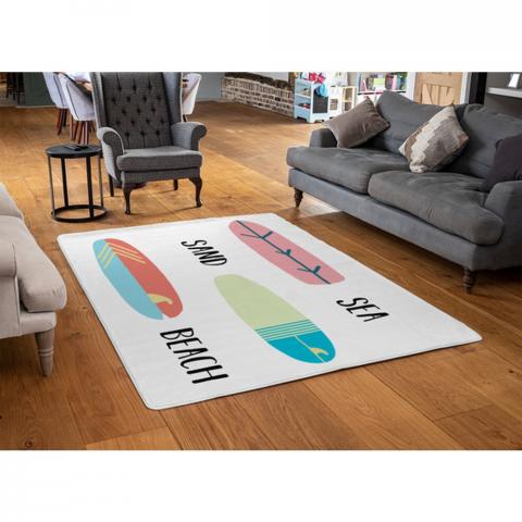 Sea, Sand, Surf, Beach Designer Rug - White / 110cm