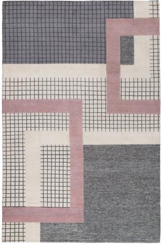 Sebastian Herkner Mainland Light Geometric 3.66x2.74m/12'x9' Pink/Grey Wool & Silk Geometric rug by The Rug Company, Handknotted Tibetan wool and silk