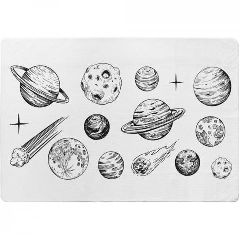 Set Of Space Objects Planets, Stars Designer Rug - White / 150cm