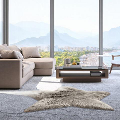 Shag Faux Fluffy Rug Star Shaped - Grey