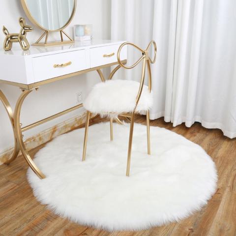 Shag Faux Sheepskin Fluffy Round Rug - White / 840G