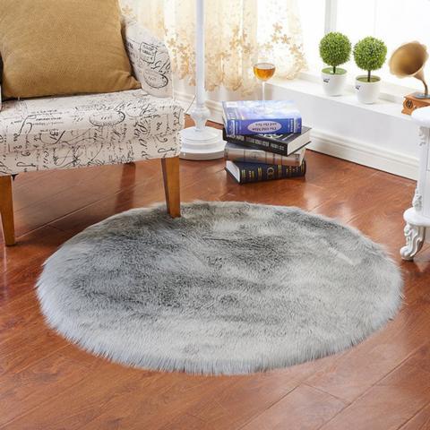 Shag Faux Sheepskin Fluffy Round Rug - White / 840G