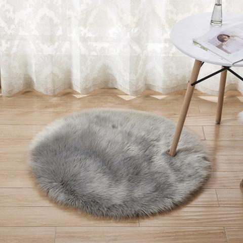 Shag Faux Sheepskin Fluffy Round Rug - Grey / 430G