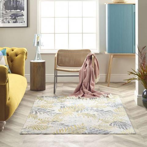 Short Fringe Rug Ella Leaf Design 6829A 