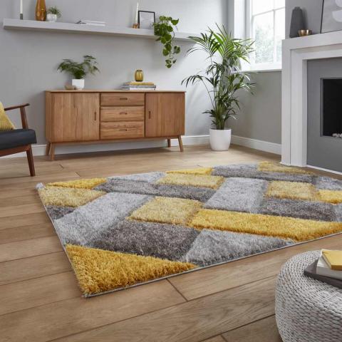 Silky Rug Grey Yellow Olympia 2239 