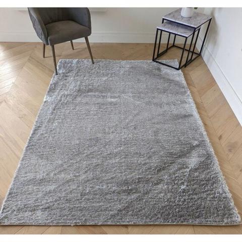 Silver Low Pile Polyester Shaggy Rug - Lush - Grey / 150cm