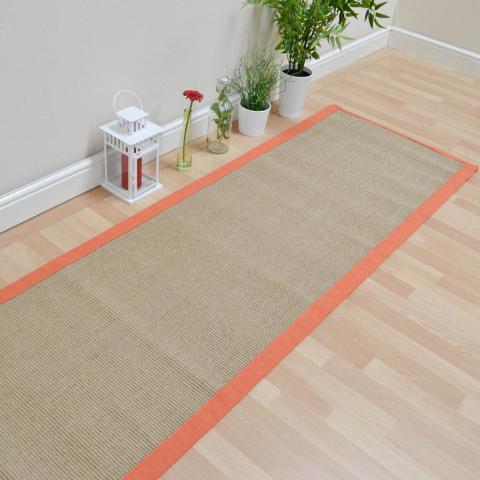 Sisal Hallway Runners in Linen with an Orange Border